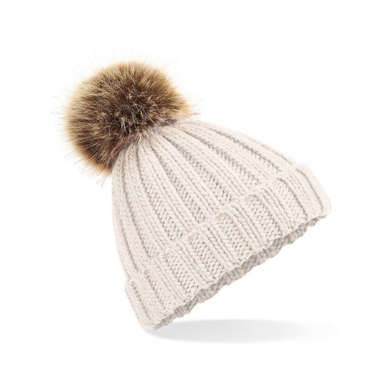 Junior Faux Fur Pom Pom Chunky Beanie