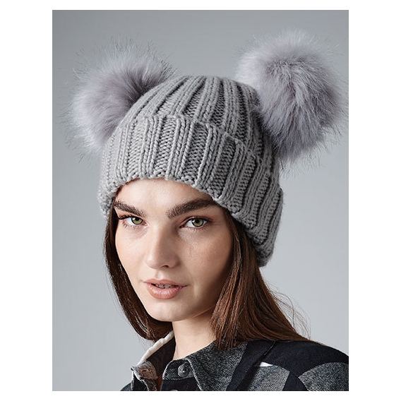 Faux Fur Double Pop Pom Beanie