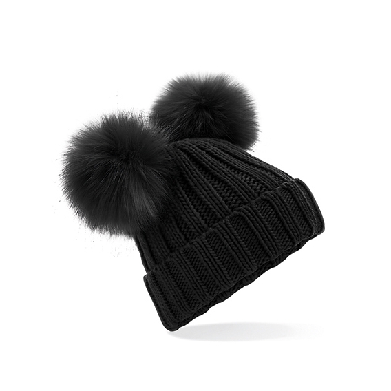 Faux Fur Double Pop Pom Beanie