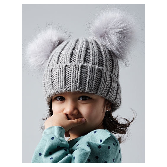 Infant Faux Fur Double Pom Pom Beanie
