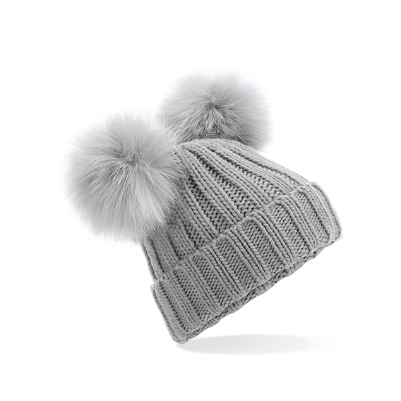 Faux Fur Double Pop Pom Beanie