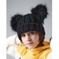 Junior Faux Fur Double Pom Pom Beanie