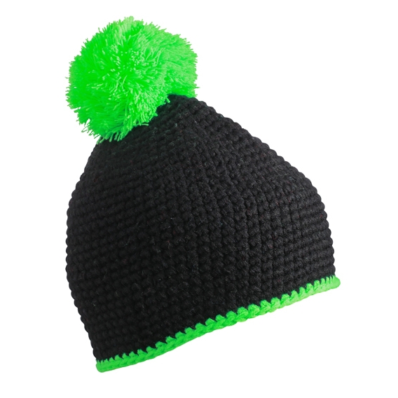 Pompon Hat with Contrast Stripe