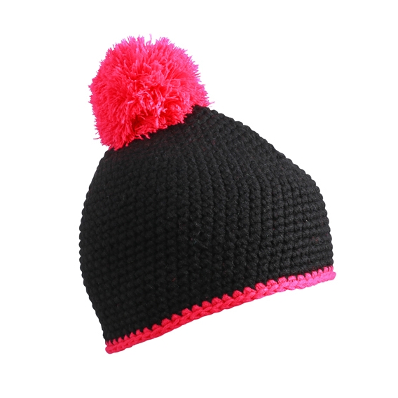 Pompon Hat with Contrast Stripe