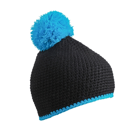 Pompon Hat with Contrast Stripe