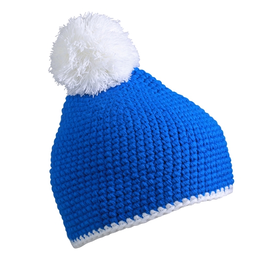 Pompon Hat with Contrast Stripe