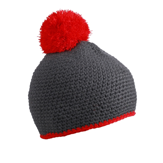 Pompon Hat with Contrast Stripe
