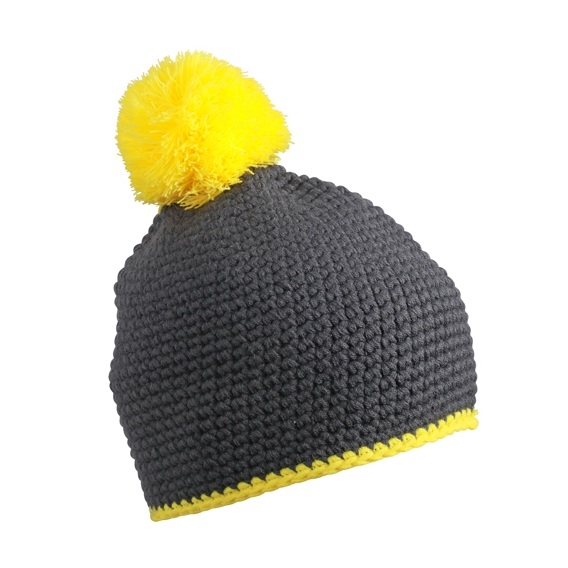 Pompon Hat with Contrast Stripe