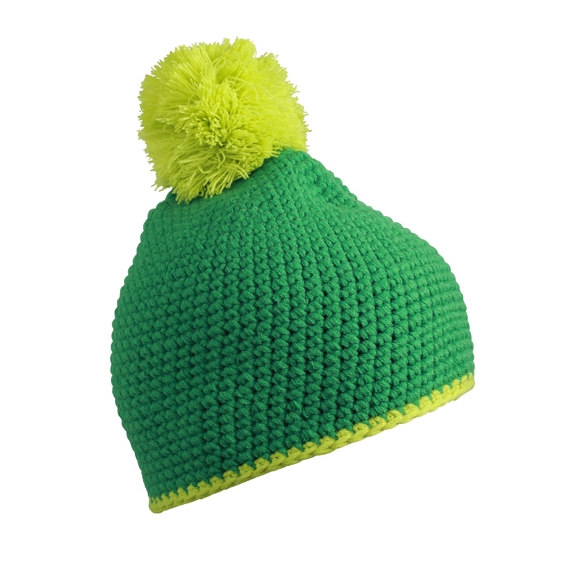 Pompon Hat with Contrast Stripe