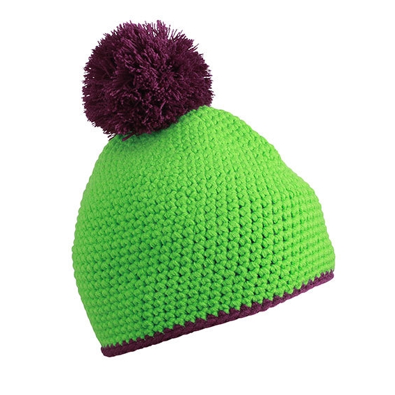 Pompon Hat with Contrast Stripe