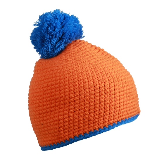 Pompon Hat with Contrast Stripe