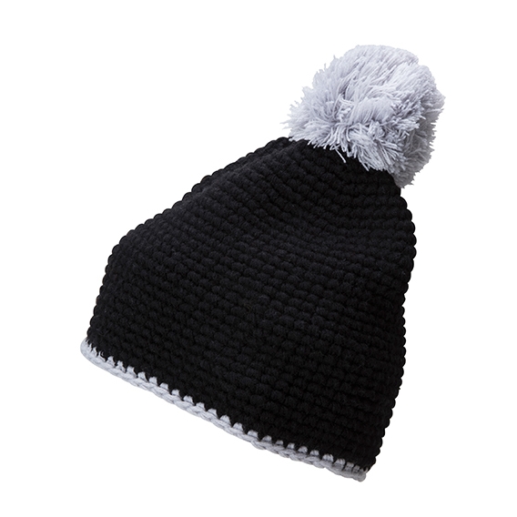 Pompon Hat with Contrast Stripe