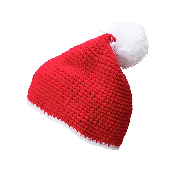 Pompon Hat with Contrast Stripe