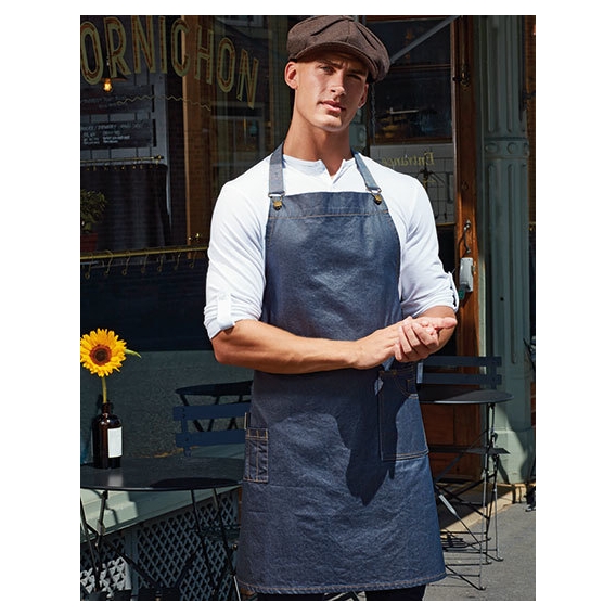 District Waxed Look Denim Bib Apron