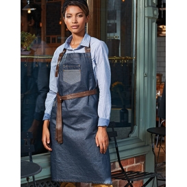 Division Waxed Look Denim Bib Apron With Faux Leather