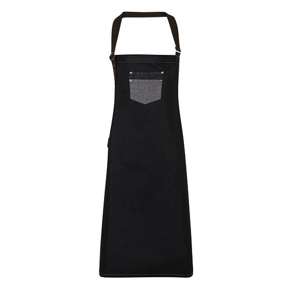 Division Waxed Look Denim Bib Apron With Faux Leather