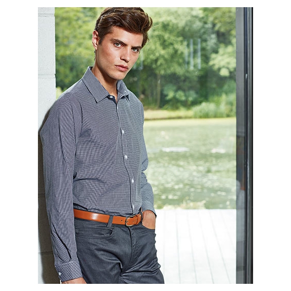 Men`s Microcheck (Gingham) Long Sleeve Cotton Shirt