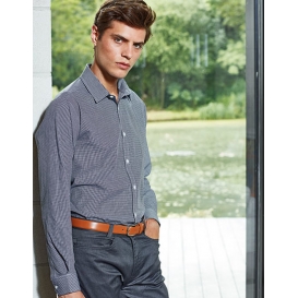 Men `Microcheck (Gingham) Long Sleeve Cotton Shirt