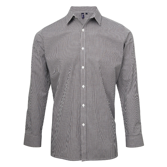 Men`s Microcheck (Gingham) Long Sleeve Cotton Shirt