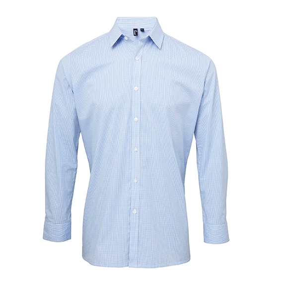 Men`s Microcheck (Gingham) Long Sleeve Cotton Shirt