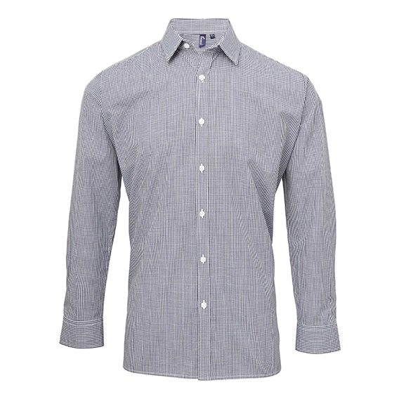 Men`s Microcheck (Gingham) Long Sleeve Cotton Shirt