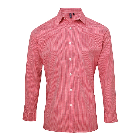 Men`s Microcheck (Gingham) Long Sleeve Cotton Shirt
