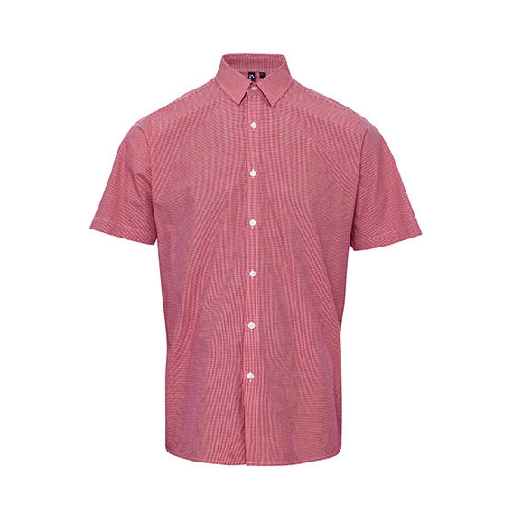 Men`s Microcheck (Gingham) Short Sleeve Cotton Shirt