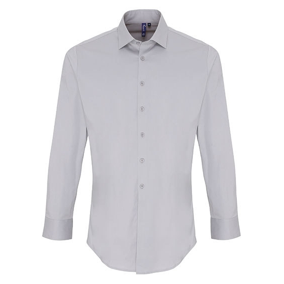 Mens Stretch Fit Poplin Long Sleeve Cotton Shirt