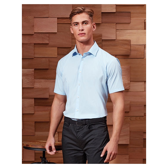 Mens Stretch Fit Poplin Short Sleeve Cotton Shirt