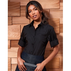 Ladies` Roll-Sleeve' Poplin Blouse