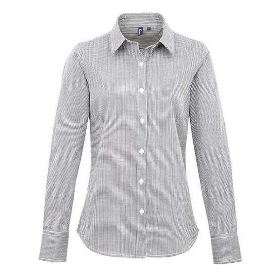 Ladies` Microcheck (Gingham) Long Sleeve Cotton Shirt