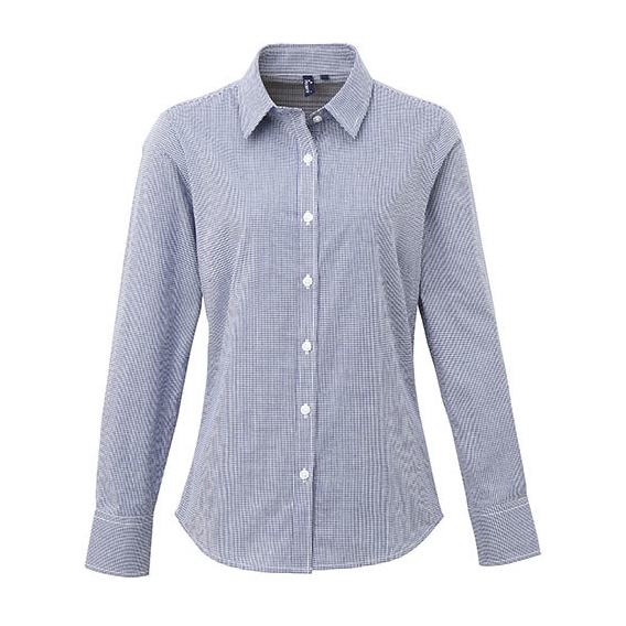 Ladies` Microcheck (Gingham) Long Sleeve Cotton Shirt