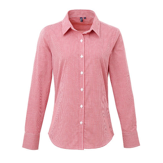 Ladies` Microcheck (Gingham) Long Sleeve Cotton Shirt
