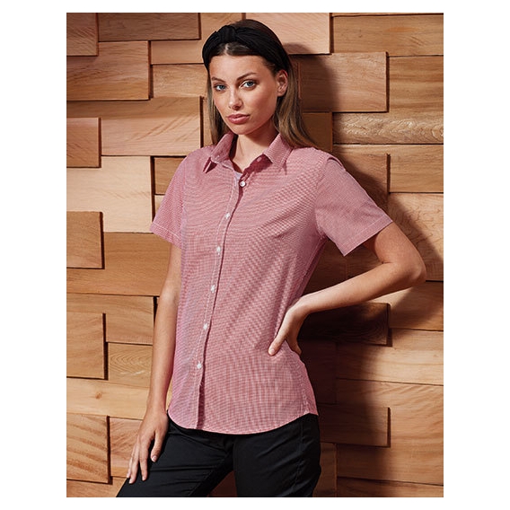 Ladies` Microcheck (Gingham) Short Sleeve Cotton Shirt