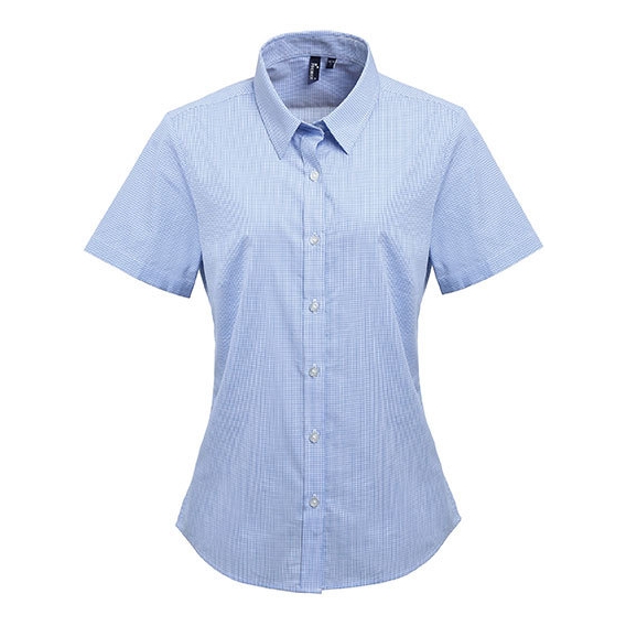 Ladies` Microcheck (Gingham) Short Sleeve Cotton Shirt