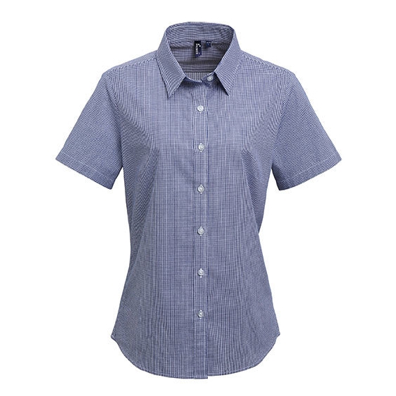 Ladies` Microcheck (Gingham) Short Sleeve Cotton Shirt