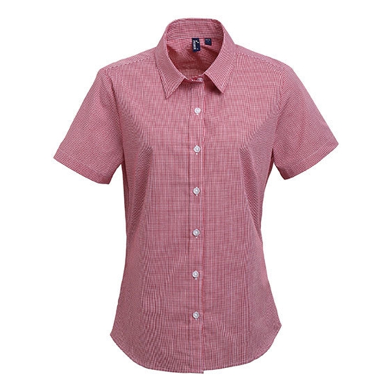 Ladies` Microcheck (Gingham) Short Sleeve Cotton Shirt