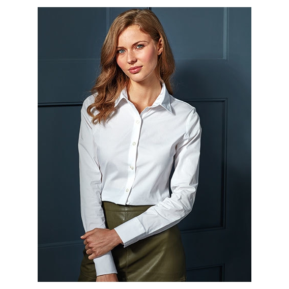 Ladies Stretch Fit Poplin Long Sleeve Cotton Shirt