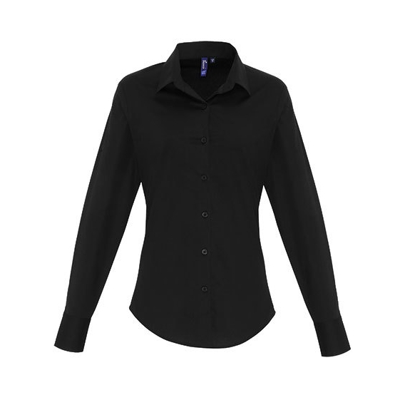 Ladies Stretch Fit Poplin Long Sleeve Cotton Shirt