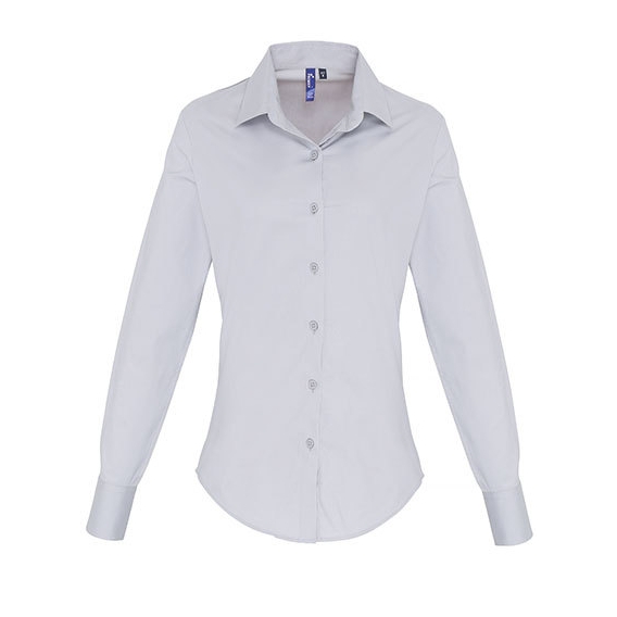 Ladies Stretch Fit Poplin Long Sleeve Cotton Shirt