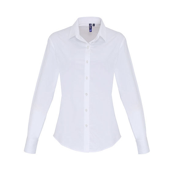 Ladies Stretch Fit Poplin Long Sleeve Cotton Shirt