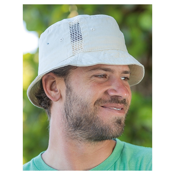 Deluxe Washed Cotton Bucket Hat with Side Mesh Panels