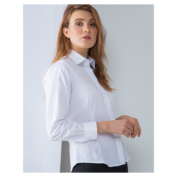 Ladies` Long Sleeved Pinpoint Oxford Shirt