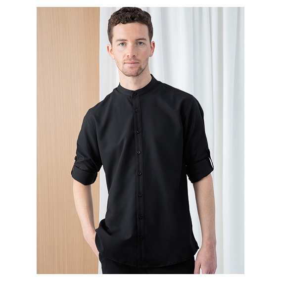 Men`s Mandarin Shirt Roll Tab Sleeve