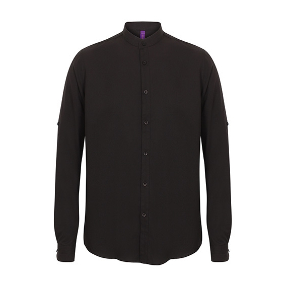 Men`s Mandarin Shirt Roll Tab Sleeve
