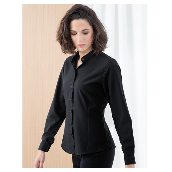 Ladies` Mandarin Shirt Roll Tab Sleeve