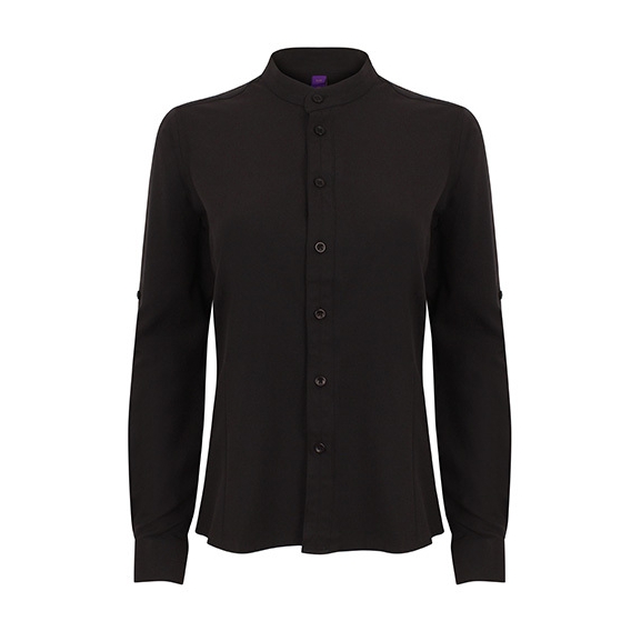 Ladies` Mandarin Shirt Roll Tab Sleeve
