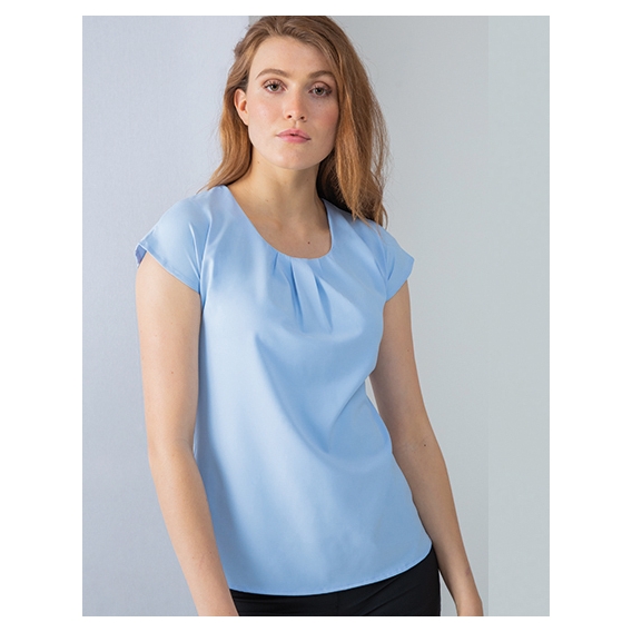 Ladies` Pleat Front Short Sleeve Blouse