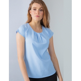 Ladies` Pleat Front Short Sleeve Blouse