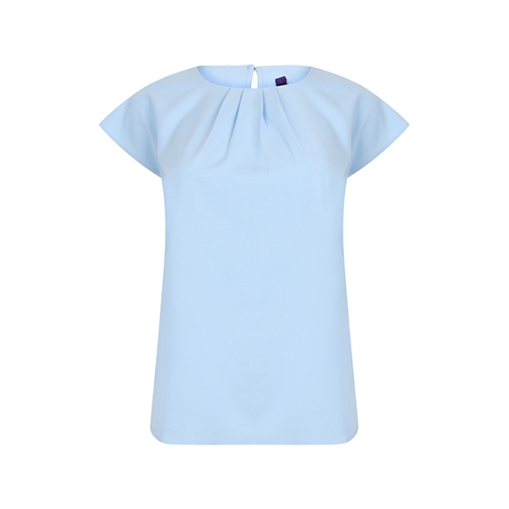 Ladies` Pleat Front Short Sleeve Blouse